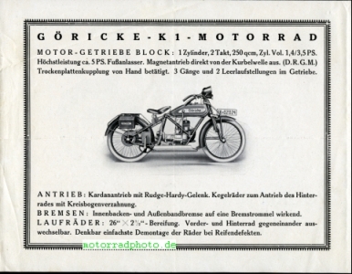 Preview: Göricke Motorrad Prospekt 4 Seiten  ca. 1924       gö-p24