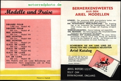 Preview: Ariel Motorrad Prospekt 16 Seiten   1937     ari-p37-1