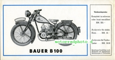 Bauer Motorrad Prospekt 6 Seiten 1938  bau-p38