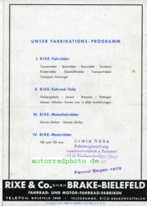Preview: Rixe Motorrad Prospekt  6 Seiten  1949  rix-p49