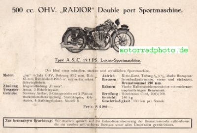 Preview: Radior Motorrad Prospekt  8 Seiten  1929     rad-p29