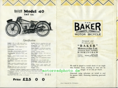 Preview: Baker Motorrad Prospekt  8 Seiten  1929    bak-p29