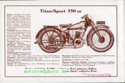 Preview: Titan Motorrad Prospekt  4 Seiten  1929       tit-p29