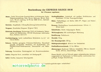 Preview: Express Motorrad Prospektblatt  2 Seiten  1950   expr-p50-100N