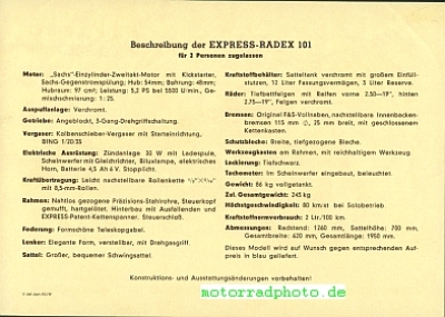 Preview: Express Motorrad Prospektblatt  2 Seiten  1950   expr-p50-101