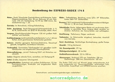 Preview: Express Motorrad Prospektblatt  2 Seiten  1950   expr-p50-174S