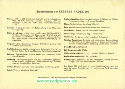 Preview: Express Motorrad Prospektblatt  2 Seiten  1952     expr-p52-201