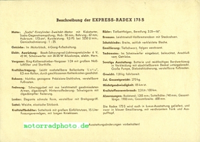 Preview: Express Motorrad Prospektblatt  2 Seiten  1953    expr-p53-175S
