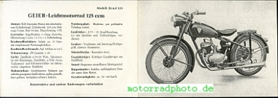 Preview: Geier Motorrad Prospekt  4 Seiten  1950    gei-p50