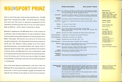 Preview: NSU Automobil  Prospekt  Sport Prinz Export 4 Seiten 1960  nsu-op60-prs
