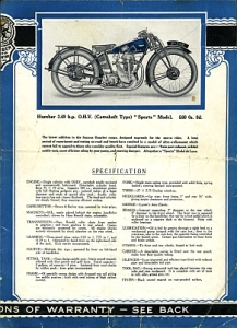 Preview: Humber Motorrad Prospekt  6 Seiten 1928  hum-p28