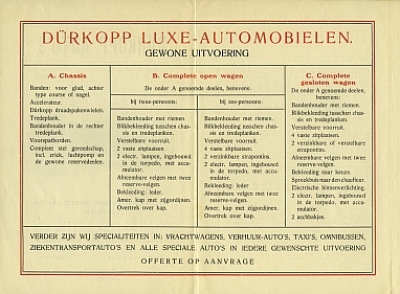 Preview: Duerkopp Automobil Prospekt, Preisliste, Daten 1914   duer-op14