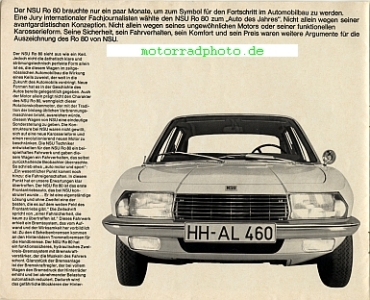 Preview: NSU Auto Prospekt  RO 80, Prinz 20 Seiten 1967    nsu-a-p67
