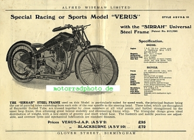 Preview: Verus & Sirrah Motorrad Prospekt 8 Seiten  1926    veru-p26