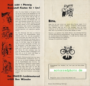 Preview: Maico Leichtmotorrad Prospekt 6 Seiten 1938    mai-p38