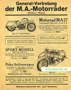 Preview: Mars Motorrad Prospektblatt 1928   2 Seiten  mar-p28