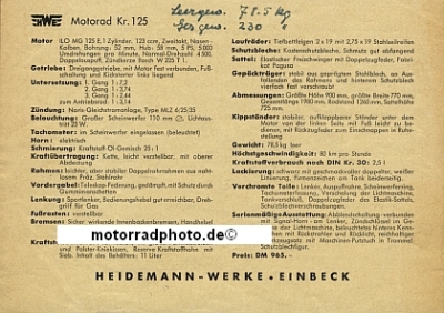 Preview: Heidemann Motorrad Prospektblatt 2 Seiten 1950  hwe-p50