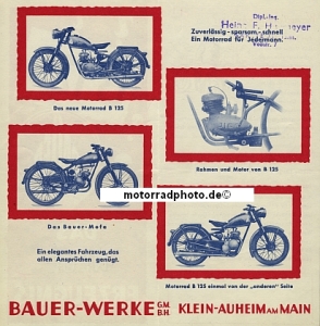 Bauer Motorrad Prospekt 4 Seiten 1950 bau-p50