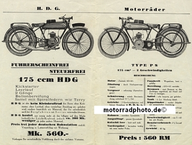 Preview: HDG Motorrad Prospekt 4 Seiten ca. 1925  hdg-p25