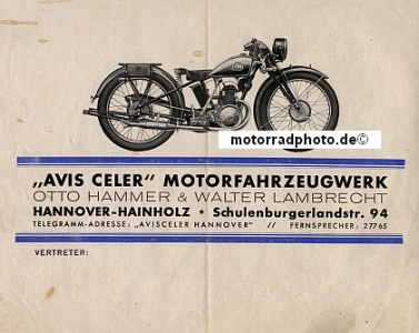 Preview: Avis Celer Motorrad Prospekt 4 Seiten 1931  avc-p31