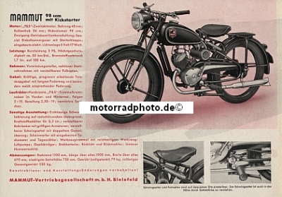 Mammut Motorrad Prospekt  4 Seiten 1951  mam-p51-2