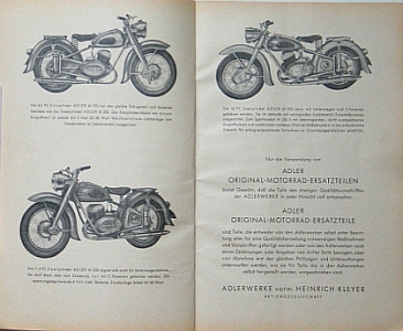 Preview: Adler Motorrad Ersatzteilliste M 150/200/250  72 Seiten 1952  ad-etl52
