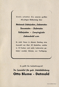 Preview: Blume Bekleidungs Prospekt Helme Handschuhe 4 Seiten 1953  blume-op53