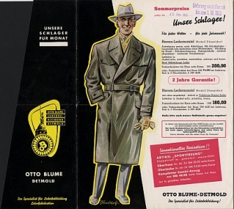 Preview: Blume Motorrad Bekleidung Prospekt  4 Seiten 1955  blume-op55