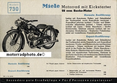 Preview: Miele Klein-Motorrad Prospekt 98ccm  4 Seiten 1952  miel-p52