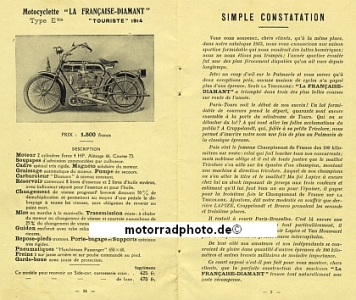 Preview: La Francaise Diamant Motorrad Prospekt 40 Seiten 1914  lfd-p14