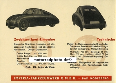 Preview: Imperia Leichtsportwagen Prospekt 4 Seiten  1935   imp-a-p35