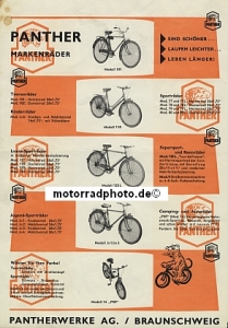 Preview: Panther Fahrrad + Kleinmotorrad Prospektblatt 2 Seiten  1957  panth-d-p57