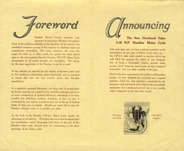 Preview: Humber Motorrad Prospekt  8 Seiten  1927  hum-p27