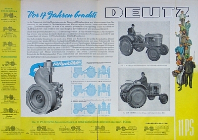 Preview: Deutz Traktor Prospekt Typ 11 PS Bauernschlepper 4 Seiten 1953  deu-op53