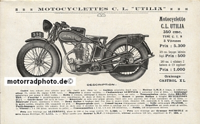 Utilia Motorrad Prospekt 6 Seiten 1929