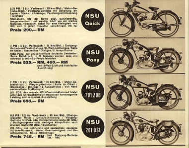 NSU Motorrad Prospekt 6 Seiten  1936