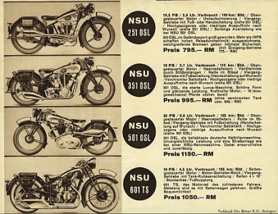 NSU Motorrad Prospekt 6 Seiten  1936