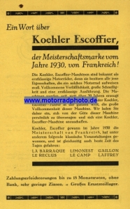 Preview: Koehler-Escoffier Motorrad Prospekt  4 Seiten  1930   ke-p30