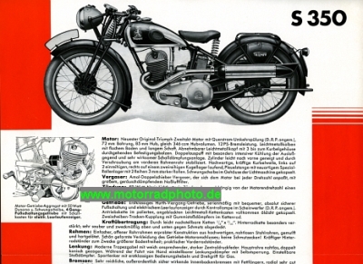 Preview: Triumph Motorrad Prospekt  "Die schnelle S 350"  1937  tr-s350