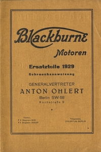 Blackburne Motoren Gebrauchsanweisung + Ersatzteilliste 1929  bl-et/ba29