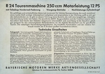 Preview: BMW Motorrad Prospekt Typ R 24 2 Seiten 1949  bmw-p49