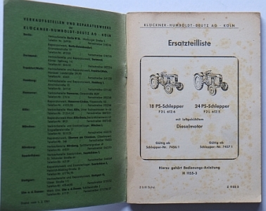 Preview: Deutz Schlepper Ersatzteilliste Type D60 05 2.1961 deu-etl61