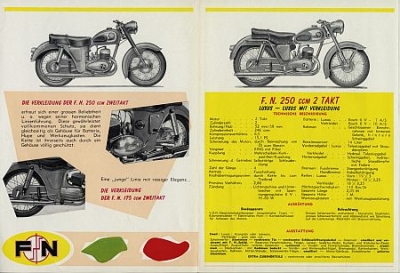 FN Motorrad Prospekt 6 Seiten 1957 fn-p57