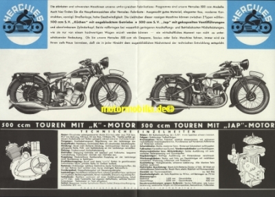 Preview: Hercules Motorrad Prospekt  500er Touren 1933  her-p33-1