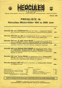 Preview: Hercules Motorrad Prospektblatt + Preisliste   1936  her-p36