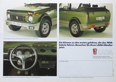 Preview: Lada Niva Cabrio Geländewagen Prospekt 4 Seiten 1983 lad-op83 Preview: Lada Niva Cabrio Geländewagen Prospekt 4 Seiten 1983 lad-op83