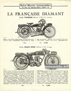Preview: La Francaise Diamant Motorrad Prospekt 1 Blatt  1927  lfd-p272