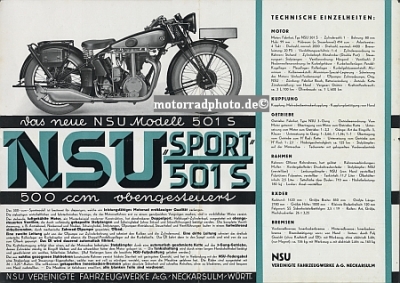 Preview: NSU Motorrad Prospekt Type 501 S  1932 Preview: NSU Motorrad Prospekt Type 501 S  1932