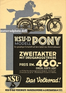 NSU Motorrad Pony Prospektblatt 2 Seiten  1938 nsu-p38-6