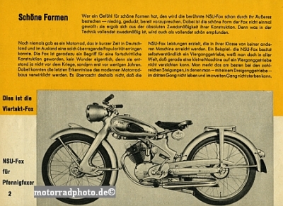 Preview: NSU Motorcycle Fox Brochure 8 Pages 1951 nsu-p51-1
